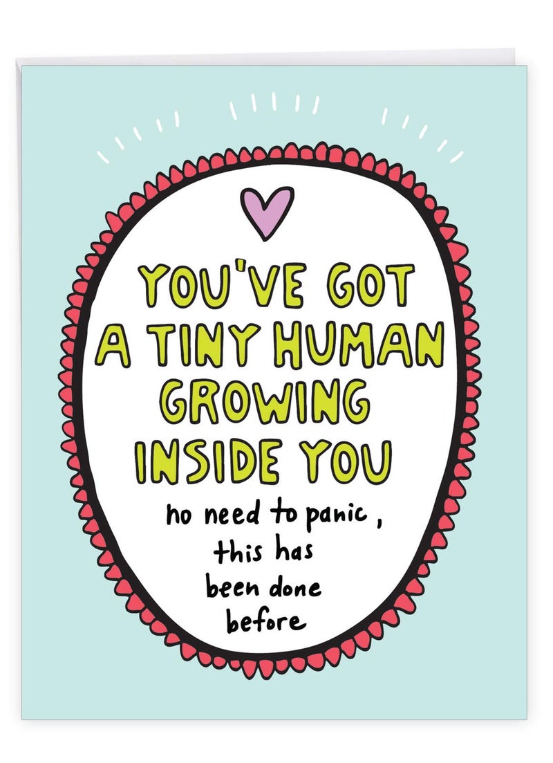 NobleWorks, Hilarious New Baby Congratulations Card, Pregnancy Notecard w/Envelope, From All of Us (8.5 x 11 Inch), Tiny Human J7242BBG-US - Image 1